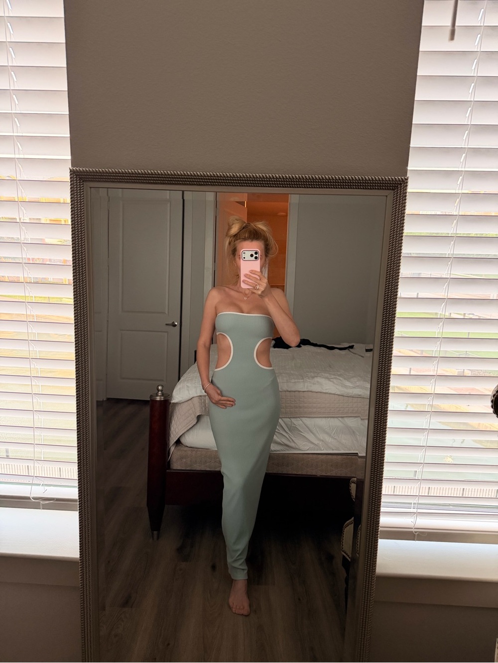 Edikted Strapless Sage Green Cutout Bodycon Dress